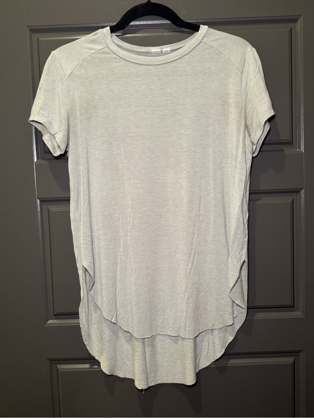 Melrose and Market Light Green and White Stripe Short Sleeve High-Low Tee